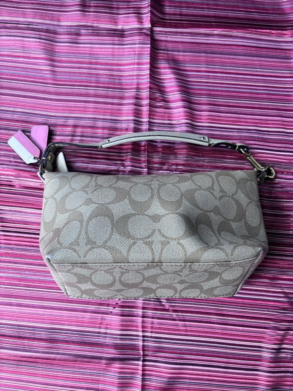 Coach Signature Canvas Mini Hobo with Pink and Lavender Center Stripe - Picture 3 of 7